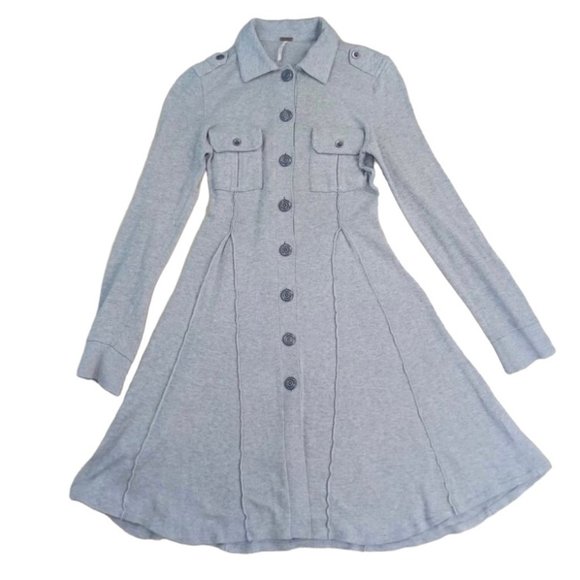 Free People Dresses & Skirts - *SOLD* Free People Womens Shirt Dress Gray Button Front Military No Size Tag